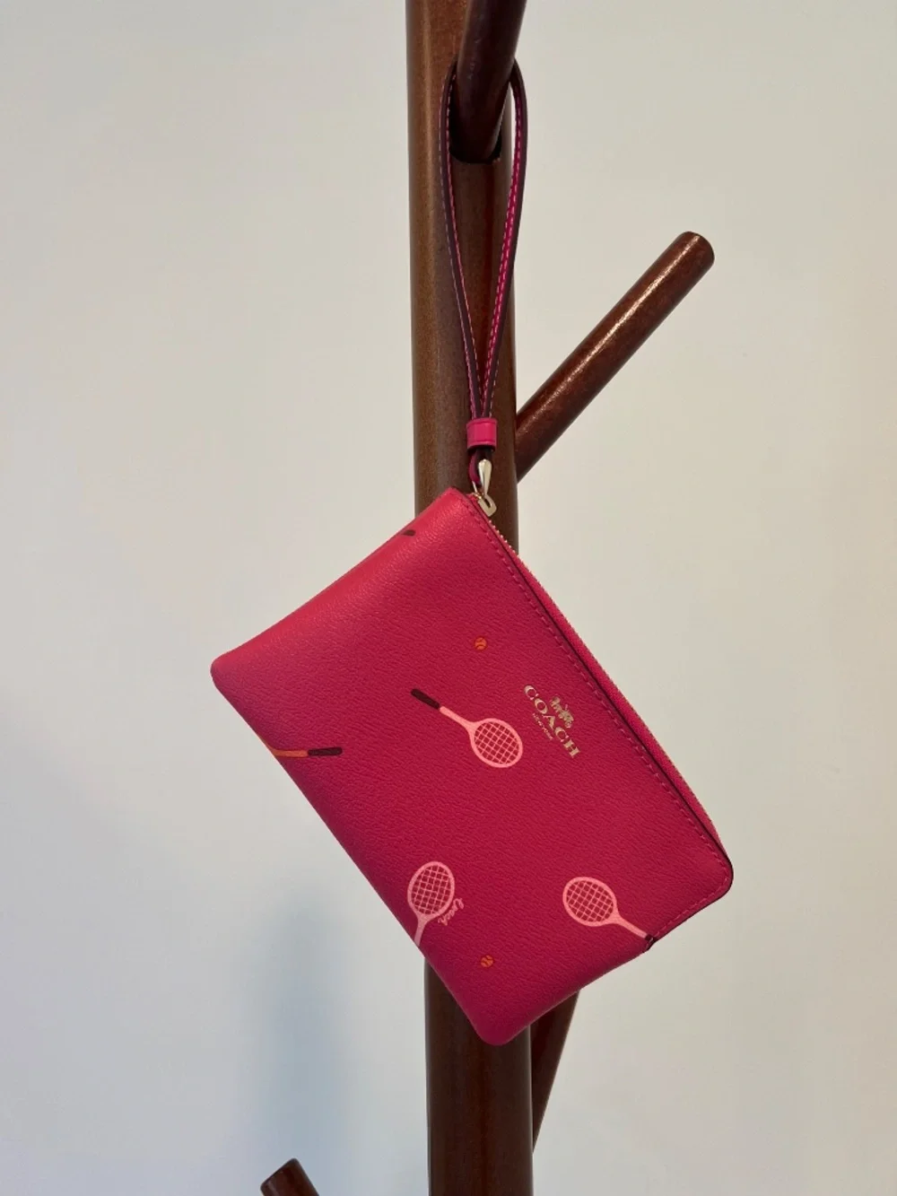 Coach Pink Crossgrain Leather Tennis Motif Wristlet